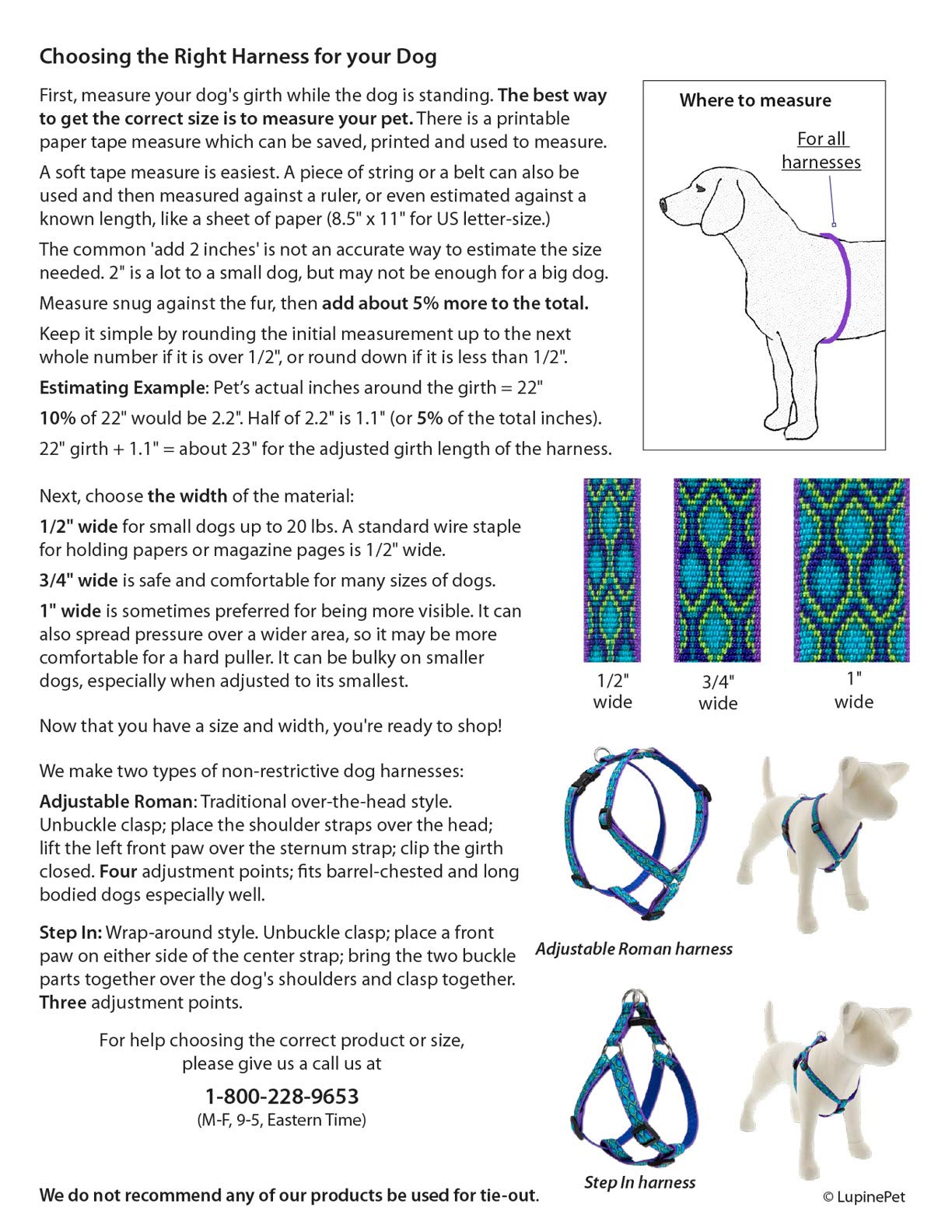 Lupine Step in Dog Harness 3/4'' Wide Aqua with 20-30'' Adjustable Girth